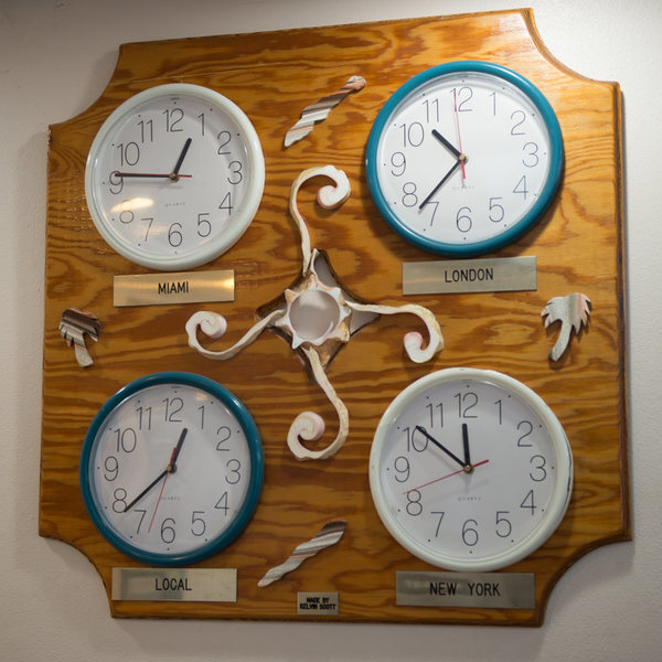 What's Island Time? Actual clock on the wall in the Cayman Brac International Airport.