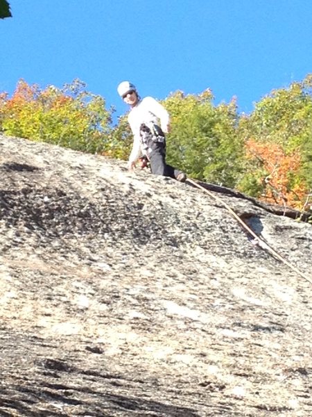 DUH ! Off Route on "50-Center". The route climbs the short corner about 20 ft left of the flake just below the climber.