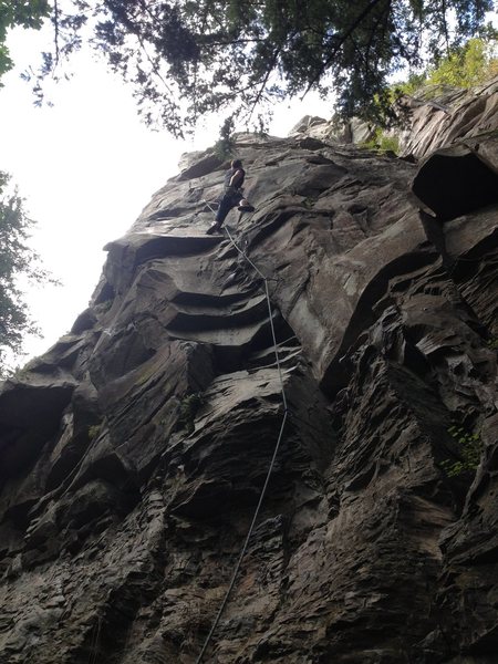 Ethan Vella about halfway through the cruxy section on Beyond the Glory