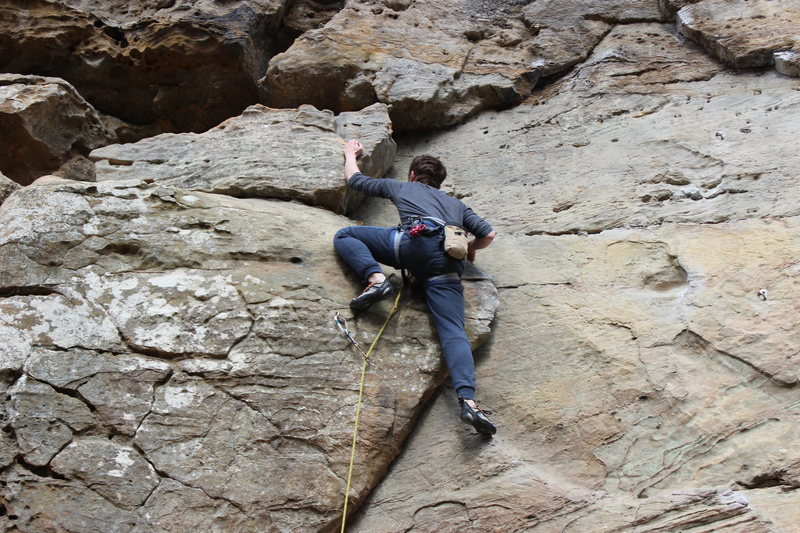 Dave just above the first bolt on "Ohio Climbing" 5.8