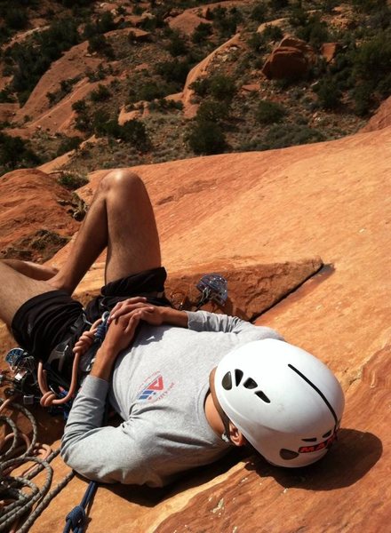 Taking a break, enjoying the view atop the 3rd pitch