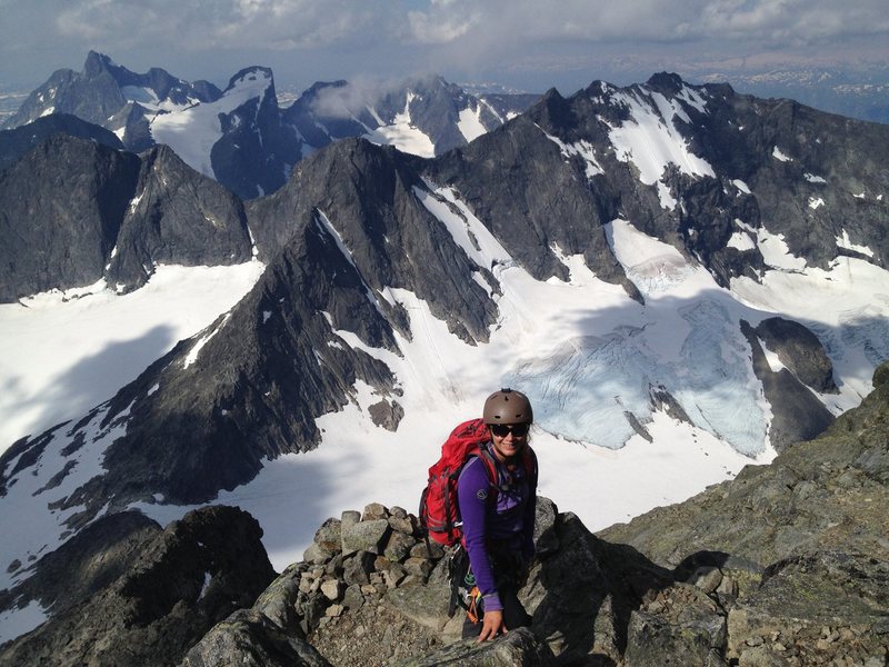 Sara on the approach to Hefteys Renne on Storen, Hurrungane, Norway. July 2014.