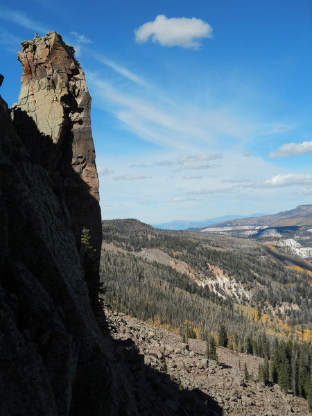 Togo Tower and the the arete that needs doing. There is an anchor above the line to work from. There is an 12 line up the face to get you there (see Evolutionary Leap)