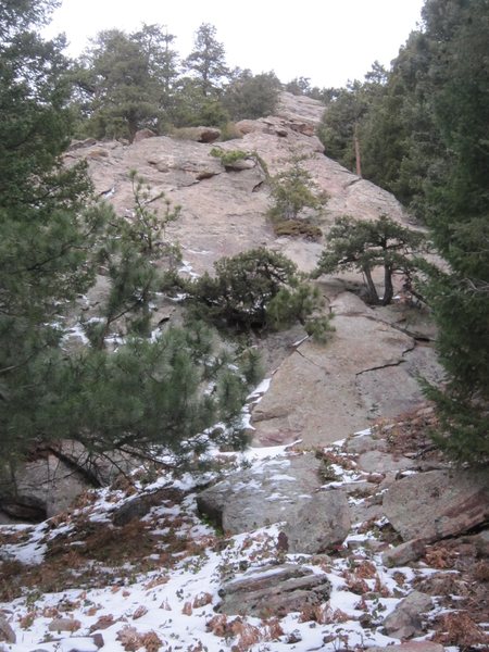 Chimera is the small Flatiron whose South end is just peeking out of the trees below Pegasus in the photo.