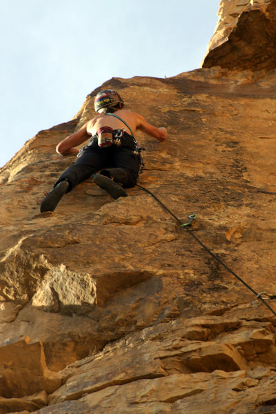 Past the 2nd bolt on the fun and juggy upper face.