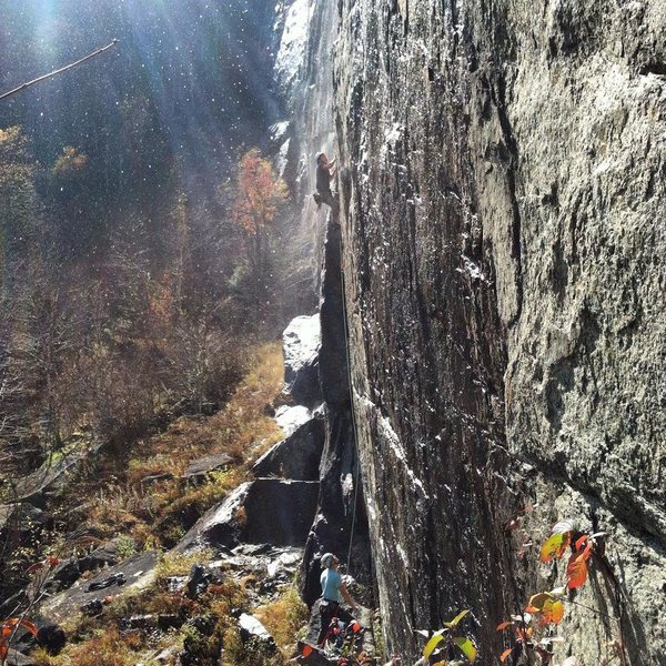 Dylan Randall on lead, myself on belay. An amazing route, a must do if you're in the daks a lot.