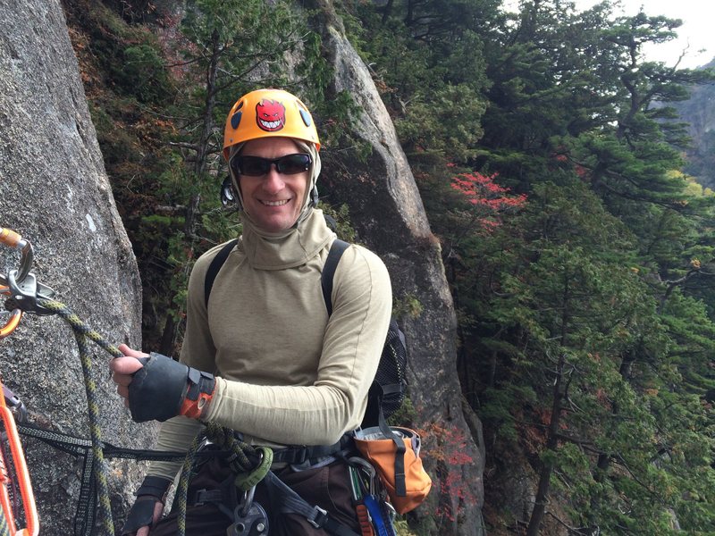Chris up on the route