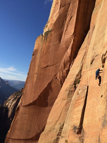 Johnny K following the 5.11a thin hands flake just before the penji