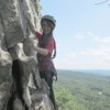 ALEXA CHALNICK 13 YEARS OLD POISED WITH CONFIDENCE ON THE SECOND PITCH OF THREE PINES 5.3 IN THE GUNKS NY 2014 (Daddy daughter dates don't get better than this!)