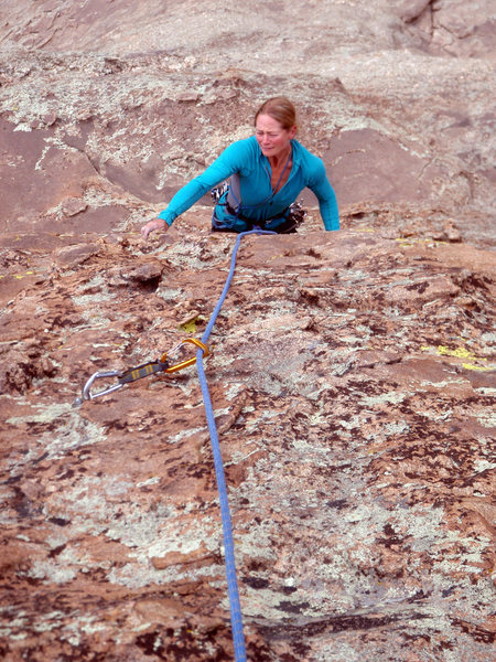 Dede just past the crux on Dragon Slayer.