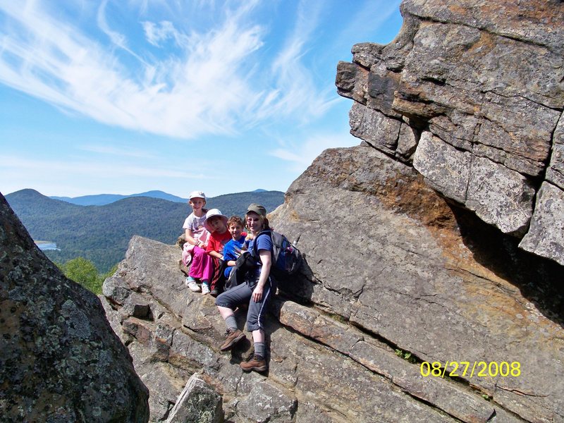 Sheri and the kids hanging out on Chimney Mnt. Adirondacks