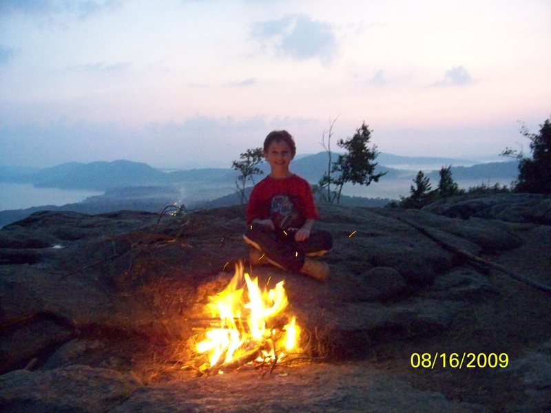 Zachary camping out on summit of Rocky Mountain, Old Forge NY