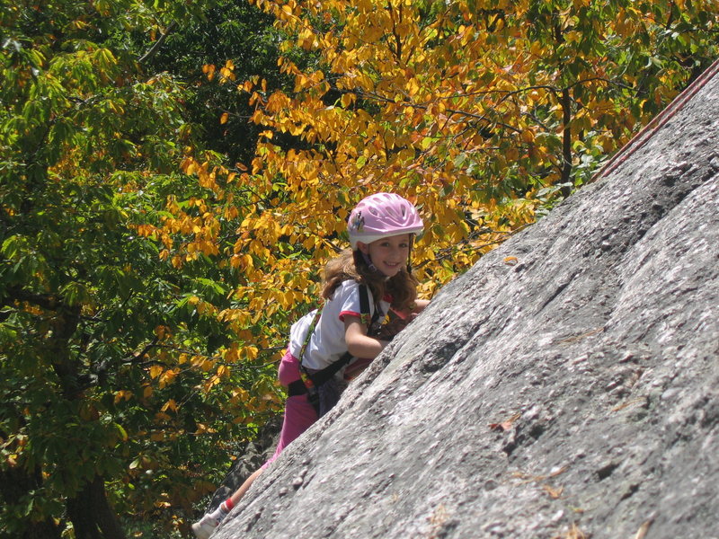 Alexa Chalnick at 6 years old climbing the practice slabs in the Gunks during a beautiful Autumn day.2007
