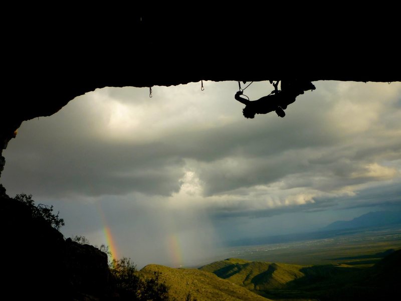 In the traverse section, double rainbow in the background!<br>
<br>
Photo: Michaela Webb