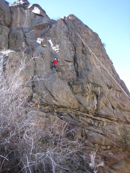 Doug at the crux on Toy Box.