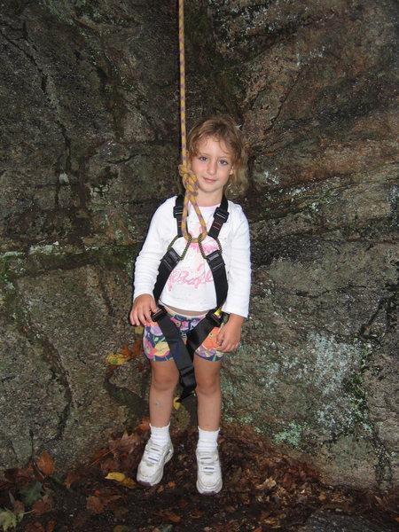 Alexa Chalnick getting ready to climb up Uber Falls decent route in the Gunks.