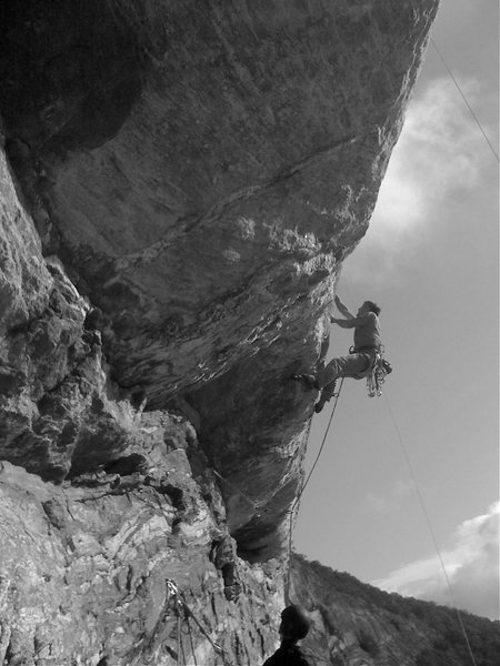 Arno hiking the "Jump Pitch", Vol Wall, Whitesides, NC.