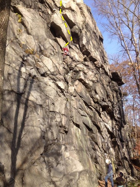 Can anyone help with what route this is? I traversed the roof crack instead of going behind the flake. Variation of Crown of Thorns? Photo by Chris Irwin