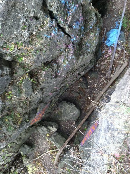 Looking down into the Chasm between main rock and tower of Indian Head.
