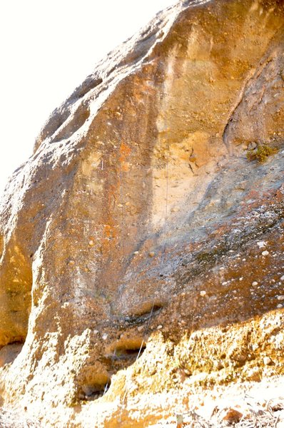 Sea of Love<br>
<br>
Just to the right of the arete with fixed draws.