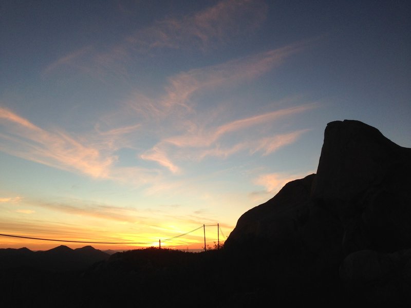 The giants are silhouetted by the beautiful sunset.