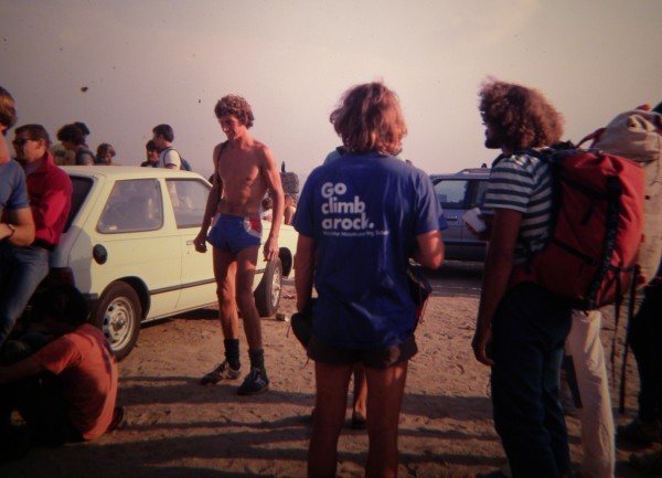 British climber, Ron Fawcett, at the 1984 Mt. Rubidoux Bouldering Contest.