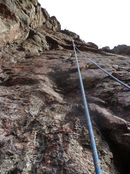 The route. You can see the first piece of protection about 20' up.