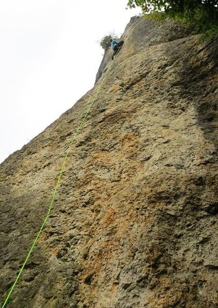 The crux section. The rock is still quite featured, but the holds are further apart and the wall is a bit steeper.