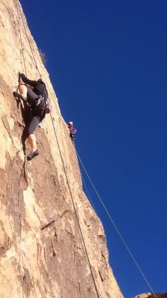 Amy Sturdivant on Yasmine Bleeth 5.9 and another climber two routes over on George's Route 5.8