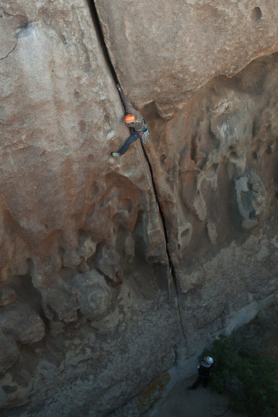 Justin onsighting the route.