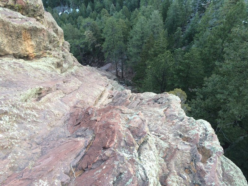 Looking down the crux section.