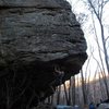 Exploring the moves after first finding the "Great American Roof" in Virginia's Appalachian Mountains. Perfect sandstone roof bouldering!