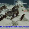 Mt Austerity from Mt Horn, Showing Nester Ridge and Std. Routes on Austerity