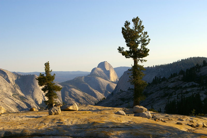 Awesome twilight view of the Valley and Half Dome from Tenaya Lake