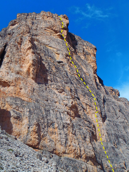 Love my dogs on Spiz de Mondeval formation of Lastoni di Formin