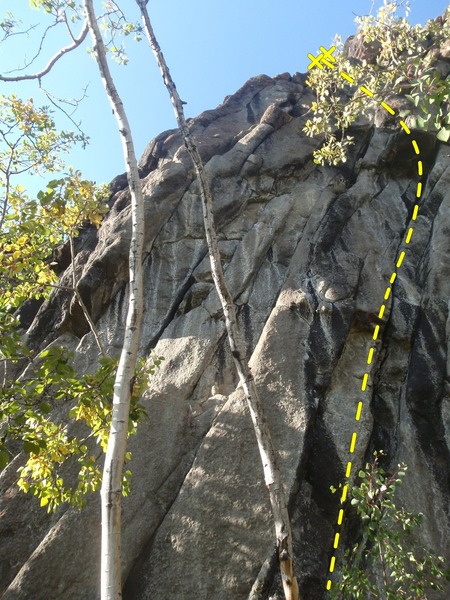 Pet My Kitty is the second route on the left end of the crag. Look of a bolt just past an overhang.