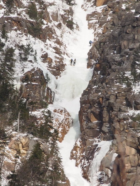 Climbers above the main ice flow