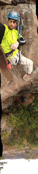 Pano at HCR that continues from the 70' 5.11 route on the east wall to canyon floor and then upside down view of the other side on the west wall.