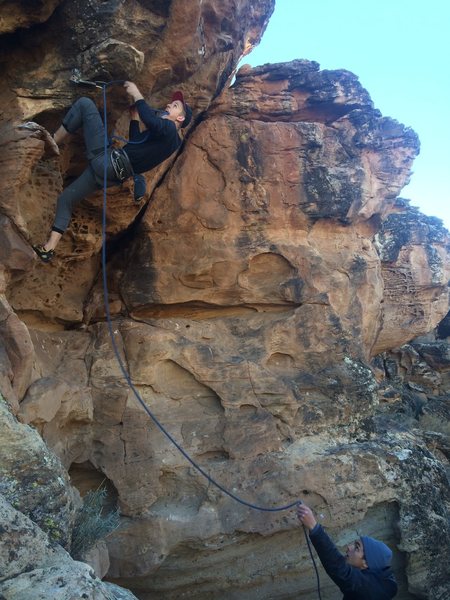 A panicky second clip on my first 5.12a redpoint.<br>