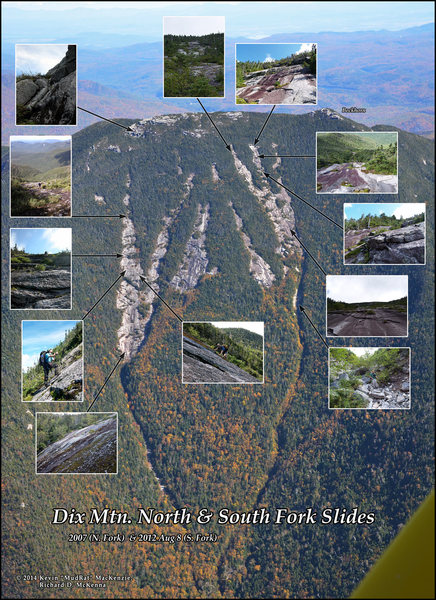 Dix Mountain's North & South Fork Slides are located on the western aspect of the mountain.