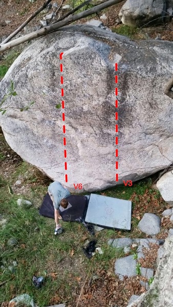 "Scrubbed thin" V6 on the left, "the lost gem"V3 on the right
