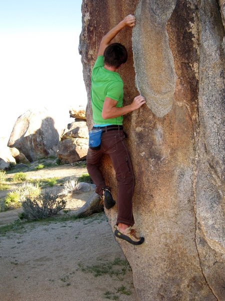 My son, on one of the more aesthetically pleasing problems out here.
