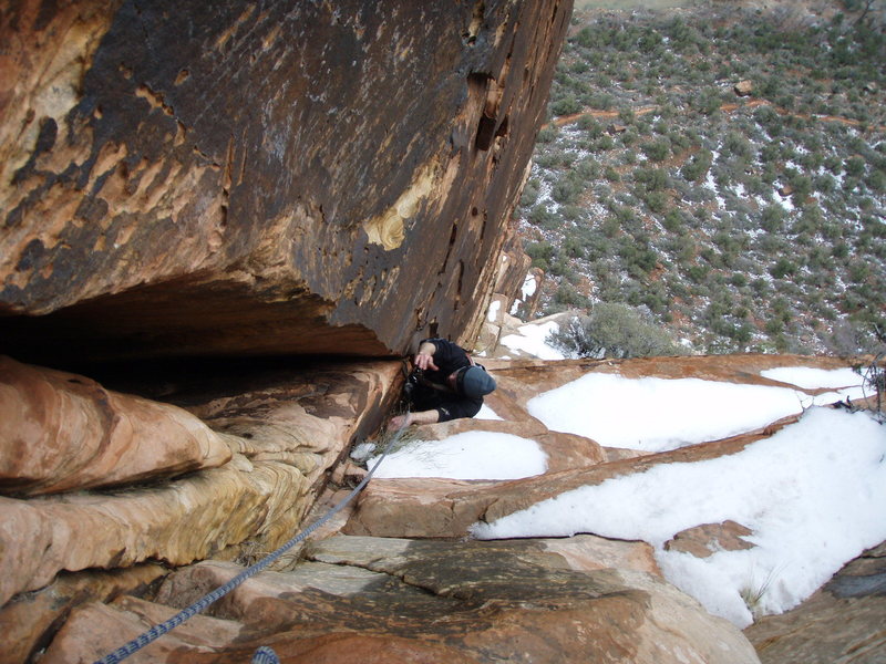 An upper corner pitch on a snowy day