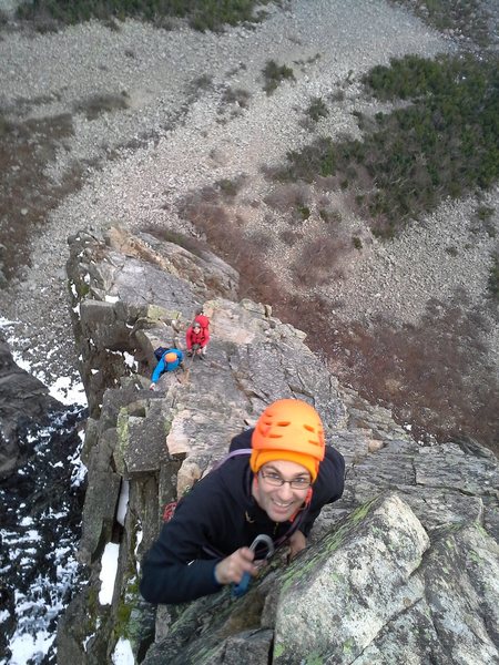 Photo looking down on the last pitch (5.8 variant) of the Whitney Gilman ridge in November.