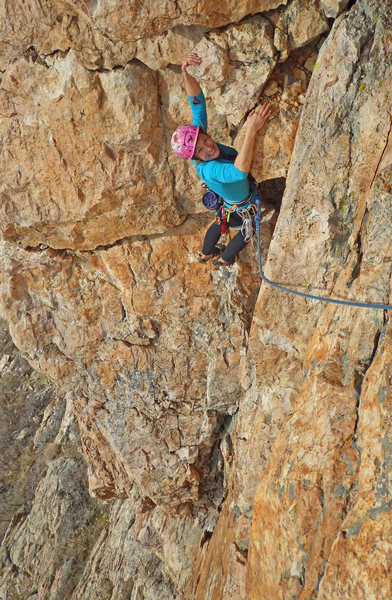 Tamara Anderson climbing the classic route Taylor's Corner on a mild February day...