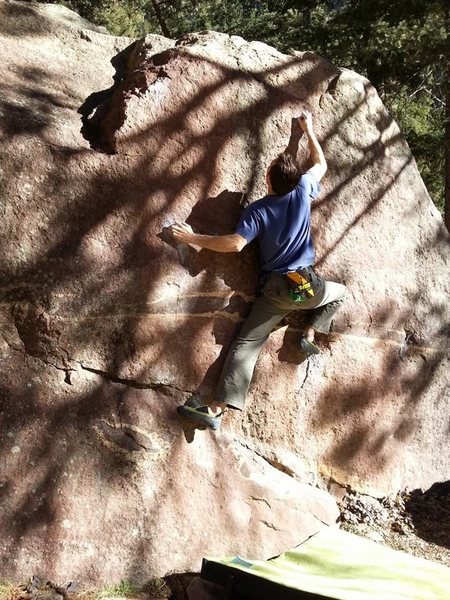 Gill Boulder, south face (v2 - felt like v4-5), eldorado, CO