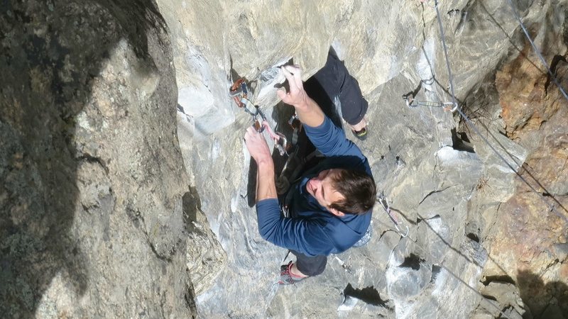 Latching the crux hold.