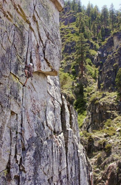 A good impression of the angle of OOTD. This is ~40ft up, at the first roof: 1st of 2 distinct cruxes, IMO.