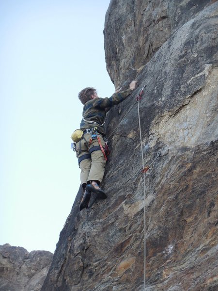 Climber nearing the crux on "Victoria's Secret."