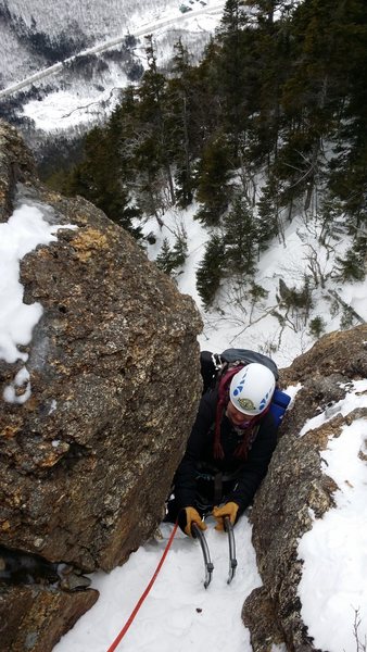 Amanda Topping out the WI3 Finish... (finishing her Very First Ice Climb Ever)